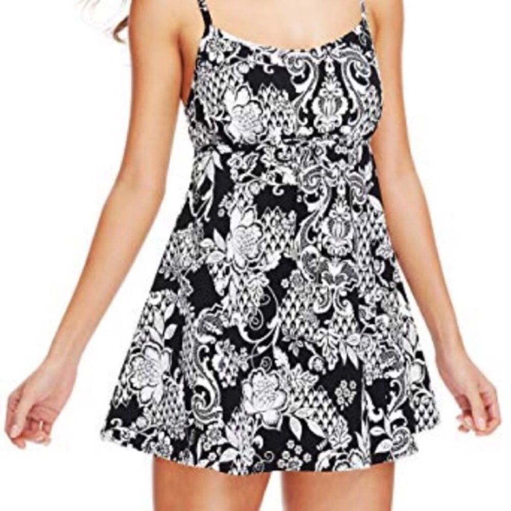 SWIM SOLUTIONS MINIMIZER TUMMY CONTROL INTERMNGLE EMPIRE SWIMDRESS SWIMSUIT NWT
